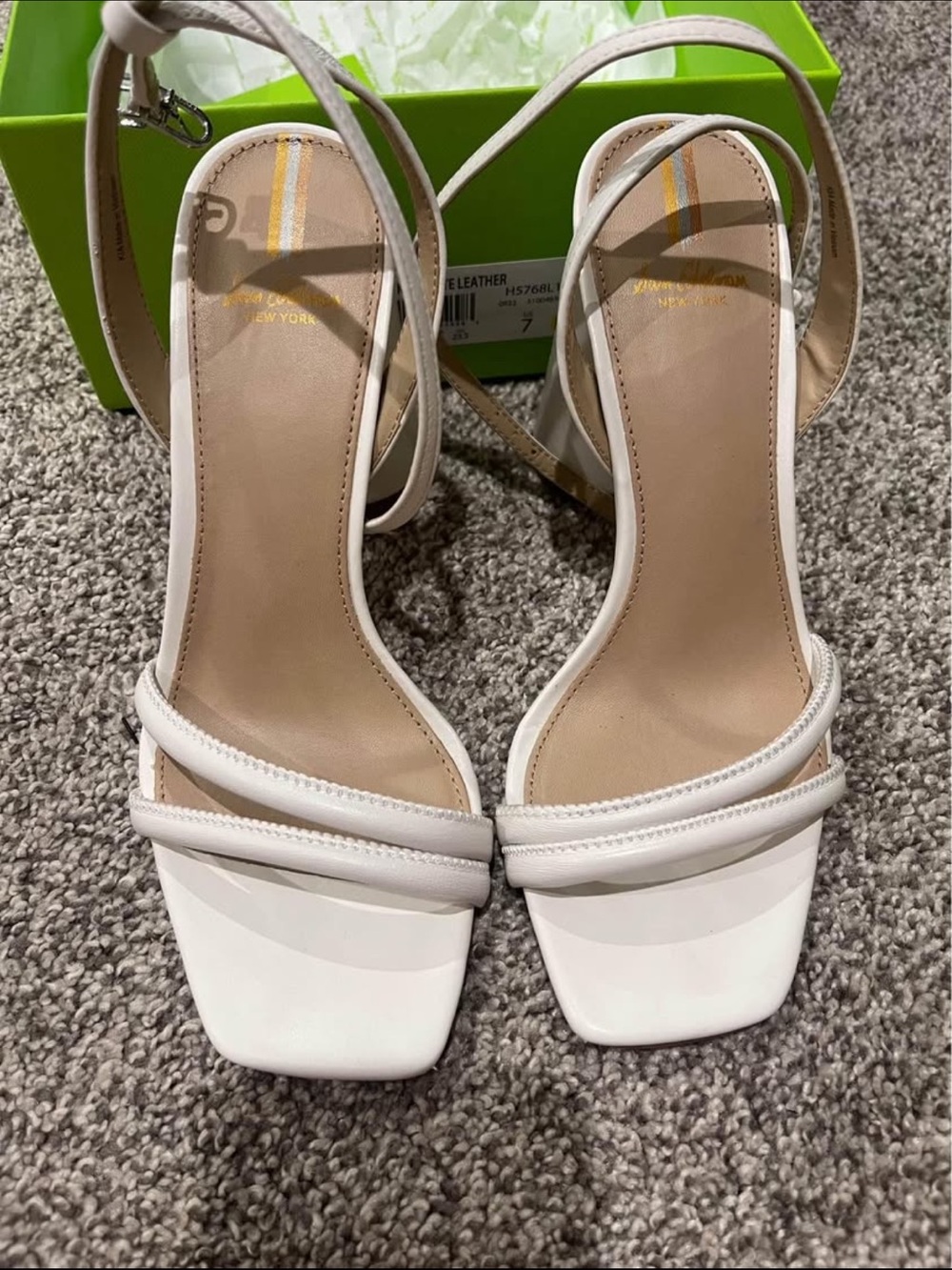 Sam Edelman White Strappy Square-Toe Ankle Strap Heels